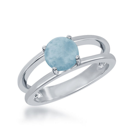 Sterling Silver Round Pronged Larimar Ring, Size 9 ,