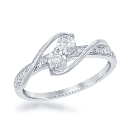 Sterling Silver Round Two Stone Diamond Ring - DIW-1686 ,
