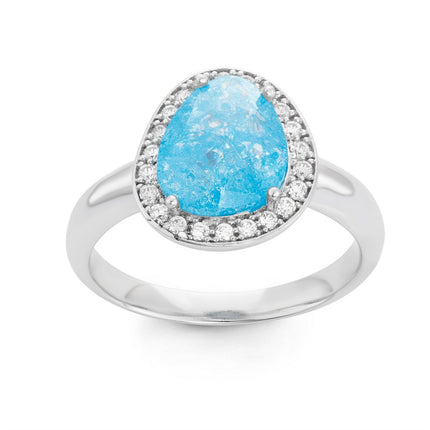 Sterling Silver Rounded Triangle Blue Ice Stone Ring - W-1496 ,