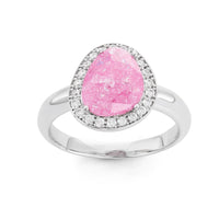 Sterling Silver Rounded Triangle Pink Ice Stone Ring - W-1491 ,