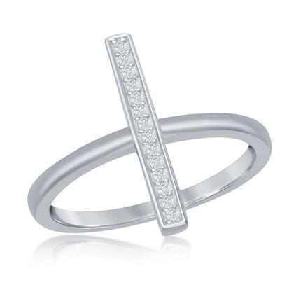 Sterling Silver Single Vertical CZ Bar Ring - W-1287 ,