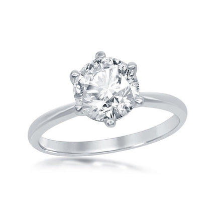 Sterling Silver Six-Prong Solitaire CZ Ring - W-1960 ,
