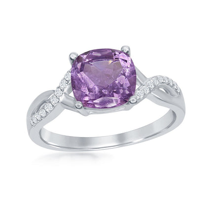 Sterling Silver Small Amethyst with White Topaz Ring - W-1678 ,