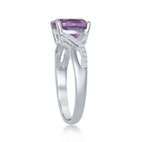 Sterling Silver Small Amethyst with White Topaz Ring - W-1678 ,