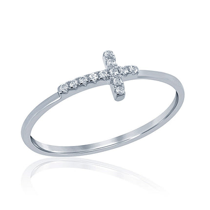 Sterling Silver Small CZ Cross Ring - W-1480 ,
