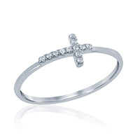 Sterling Silver Small CZ Cross Ring - W-1480 ,