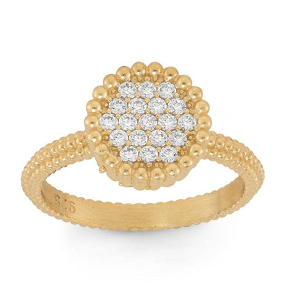 Sterling Silver Small Round CZ with Beaded Border Ring - W-1341 ,