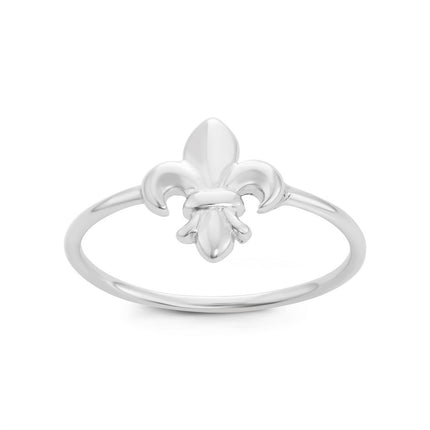 Sterling Silver Small Shiny Fleur De Lis Ring - W-1536 ,