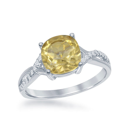 Sterling Silver Small Square Citrine Ring - W-1679 ,