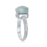 Sterling Silver Square Blue Cat's Eye Ring - W-1884 ,
