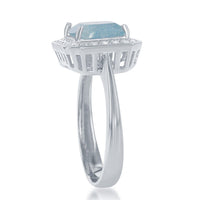 Sterling Silver Square Blue Ice with CZ Border Ring - W-1392 ,
