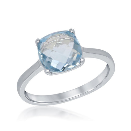Sterling Silver Square Blue Topaz Ring - W-1356 ,