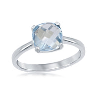 Sterling Silver Square Blue Topaz Ring - W-1356 ,