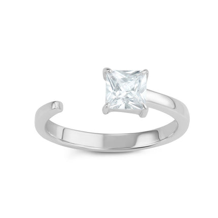 Sterling Silver Square CZ Open Ring - W-1612 ,