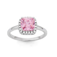 Sterling Silver Square Pink and Clear CZ Ring - W-1533 ,