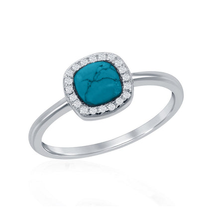 Sterling Silver Square Turquoise with CZ Ring - W-1595 ,