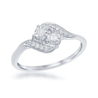 Sterling Silver Square Two Stone Diamond Ring - DIW-1682 ,