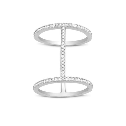Sterling Silver Tall Thin CZ Double Ring - W-1219 ,