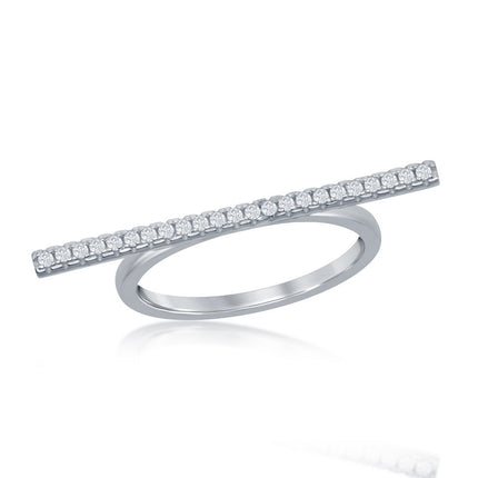 Sterling Silver Thin Horizontal CZ Bar Ring - W-1445 ,
