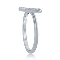 Sterling Silver Thin Horizontal CZ Bar Ring - W-1445 ,