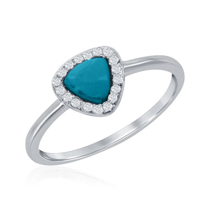 Sterling Silver Triangle Turquoise with CZ Border Ring - W-1598 ,