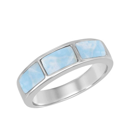 Sterling Silver Triple Larimar Ring, Size 9 ,