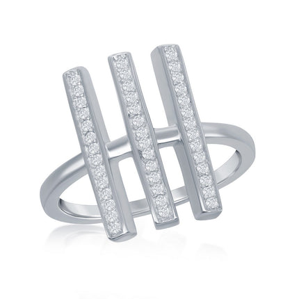 Sterling Silver Triple Vertical CZ Bars Ring - W-1289 ,