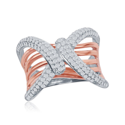 Sterling Silver TT Overlapping Wavy Bars Design Ring - W-1867 ,