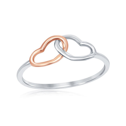 Sterling Silver Two-Tone Interlocking Heart Ring - W-1969 ,