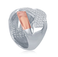 Sterling Silver Two-Tone Overlapping Ring - W-1866 ,
