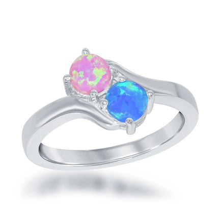 Sterling Silver Us2gether Round Pink and Blue Opal Ring - W-1700 ,