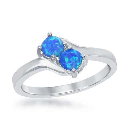 Sterling Silver Us2gether Two-Stone Blue Opal CZ Ring - W-1691 ,