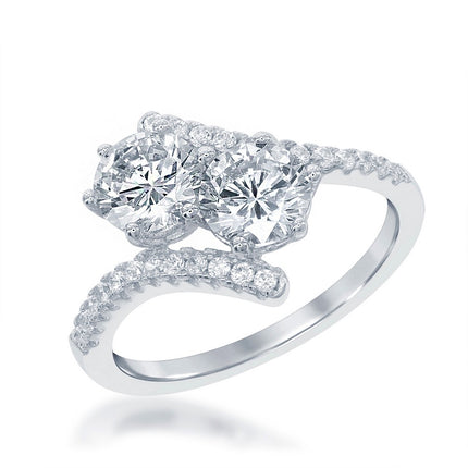 Sterling Silver Us2gether Two-Stone Overlapping CZ Ring - W-1676 ,
