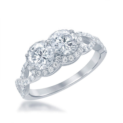 Sterling Silver Us2gether Two-Stone with CZ Border Ring - W-1673 ,