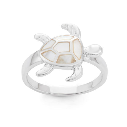 Sterling Silver White MOP Turtle Ring - W-1502 ,