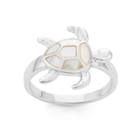 Sterling Silver White MOP Turtle Ring - W-1502 ,