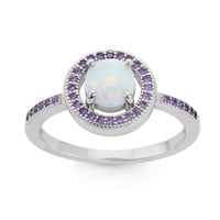 Sterling Silver White Opal Circle with Amethyst CZ Ring - W-1517 ,