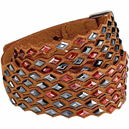 Swarovski Women's Bracelet - Power Brown Fabric and Red, Gold Crystals | 5572734 ,