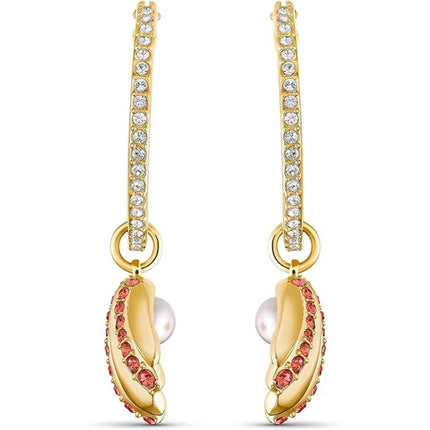 Swarovski Women's Earrings - Shell Pearl Yellow Gold Red and White Crystal | 5524185 ,