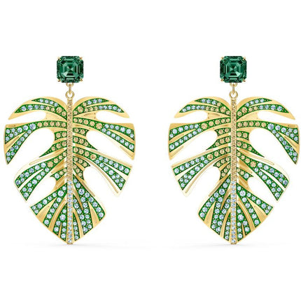 Swarovski Women's Earrings - Tropical Leaf Green Yellow Gold Plated | 5525242 ,