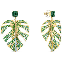 Swarovski Women's Earrings - Tropical Leaf Green Yellow Gold Plated | 5525242 ,
