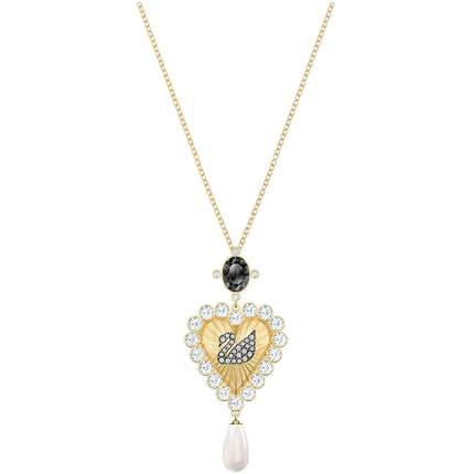Swarovski Women's Pendant Necklace - Vintage Heart Shape Swan Gold Plated | 5507333 ,