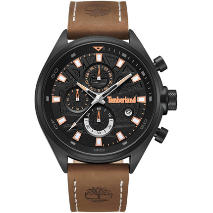 Timberland Men's Watch - Dress Sport Black Dial Brown Strap Chrono | TDWGC9000401 ,