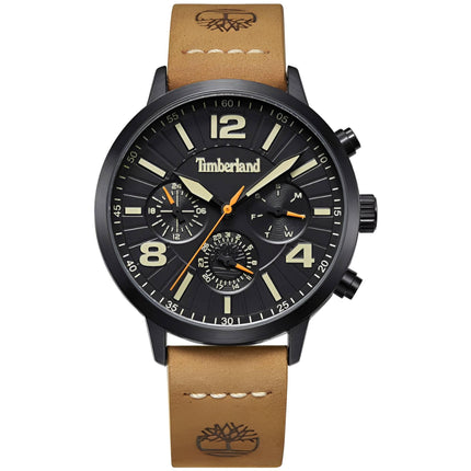 Timberland Men's Watch - Dress Sport Black Dial Tan Strap Day-Date | TDWGF2182201 ,
