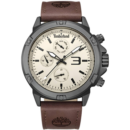 Timberland Men's Watch - Dress Sport Cream Dial Brown Strap Day-Date | TDWGF9002903 ,