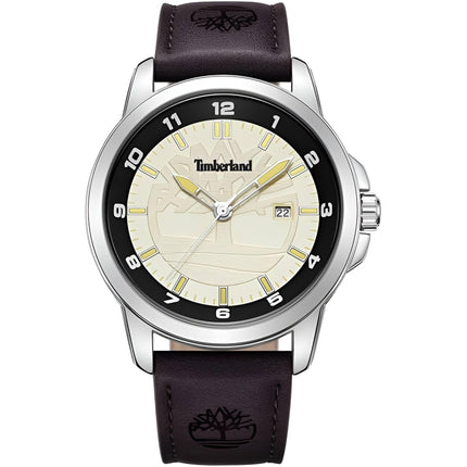 Timberland Men's Watch - Quartz Beige and Black Dial Leather Strap | TDWGB9002101 ,