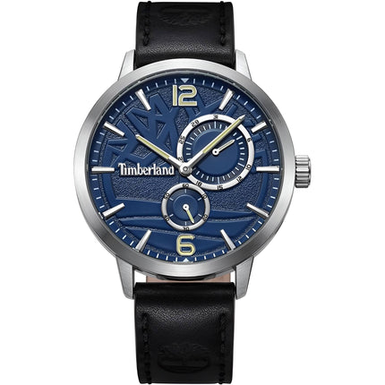 Timberland Men's Watch - Quartz Blue Dial Black Genuine Leather Strap | TDWGF2182101 ,