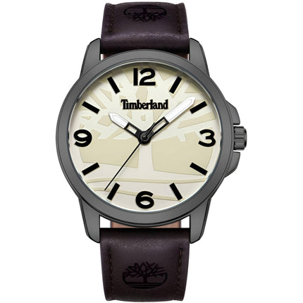 Timberland Men's Watch - Quartz Cream Dial Brown Genuine Leather Strap | TDWGA9002504 ,
