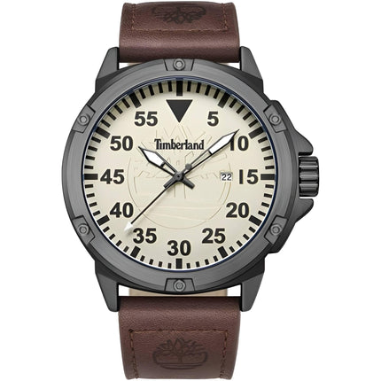 Timberland Men's Watch - Quartz Cream Dial Brown Genuine Leather Strap | TDWGB9002802 ,