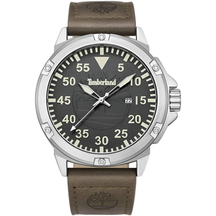 Timberland Men's Watch - Quartz Grey Dial Brown Genuine Leather Strap | TDWGB9002801 ,